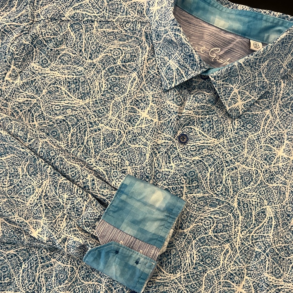 Robert Graham Teal & Cream Abstract-Pattern Button-Down Shirt